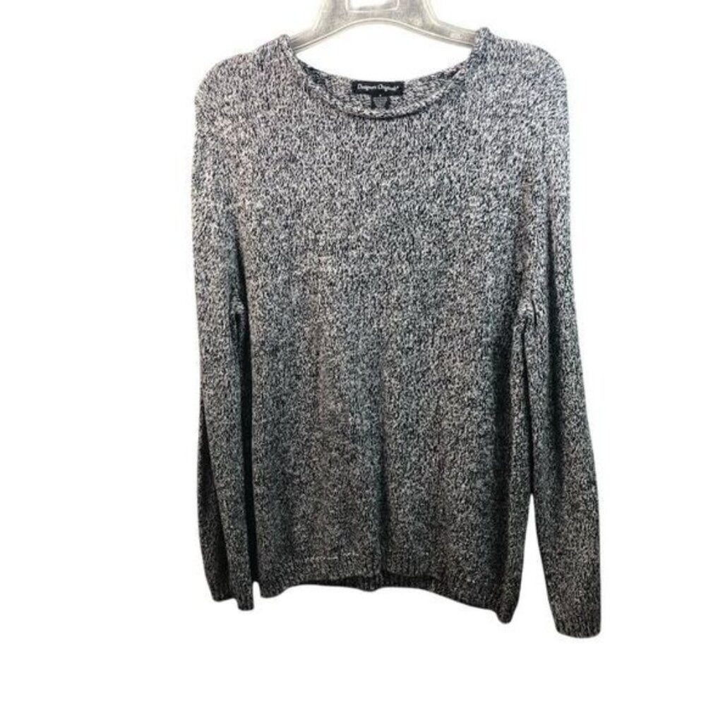 Designers Originals Knit‎ Sweater Womens Small Gray Black Crew Neck Long Sleeve